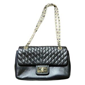 Karl Lagerfeld Paris Black Quilted Chain Shoulder Bag Turn Lock EUC